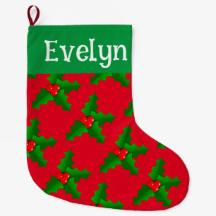Holly Leaves and Berries Christmas Stocking