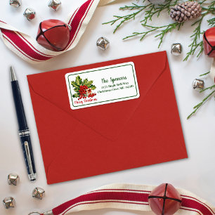 Holly Leaves and Berries Gift Merry Christmas  Label