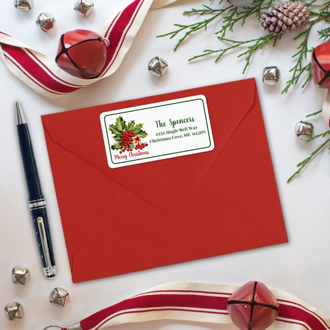 Holly Leaves and Berries Gift Merry Christmas  Label (Creator Uploaded)