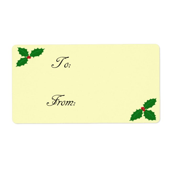 Holly Leaves and Berries Gift Tag Label (Front)