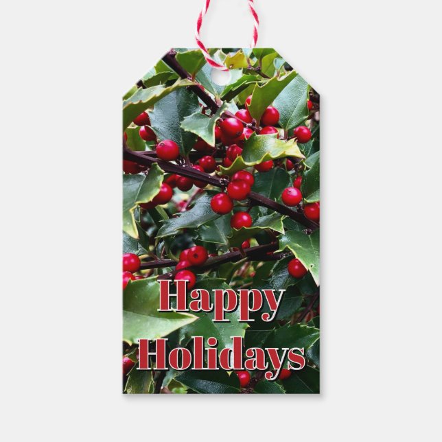 Holly leaves and Berries Gift Tags (Front)