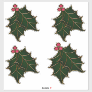 Holly Leaves and Berries Stained Glass Look