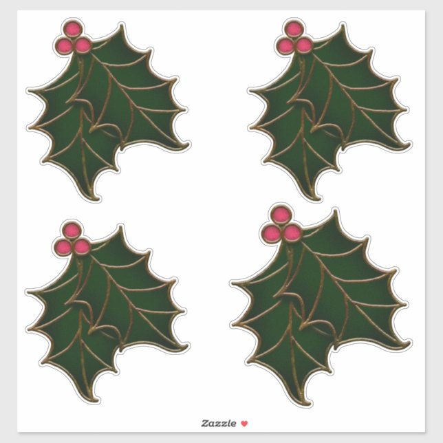 Holly Leaves and Berries Stained Glass Look  (Sheet)