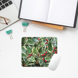 Holly Leaves and Red Berries Seasonal Mouse Mat