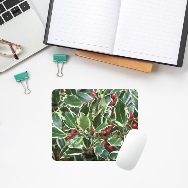Holly Leaves and Red Berries Seasonal Mouse Mat (In Situ)