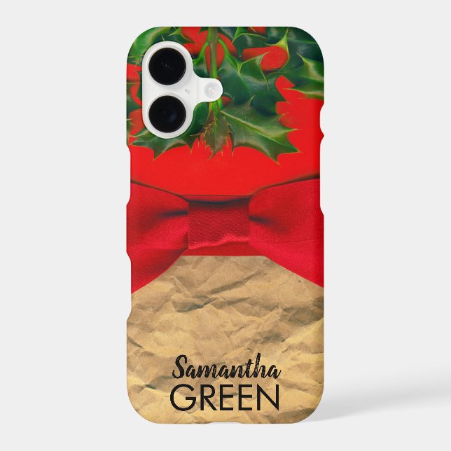 Holly Leaves and Red Bow Monogram (Back)