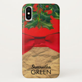 Holly Leaves and Red Bow Monogram iPhone X Case