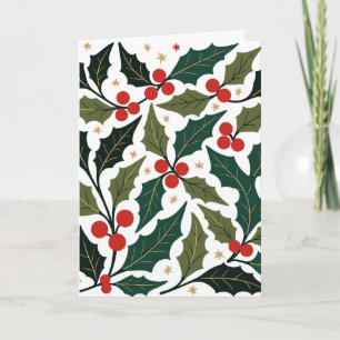 Holly Leaves And Stars Retro Modern Background Holiday Card
