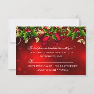 Holly Leaves & Bell Red Christmas Party RSVP