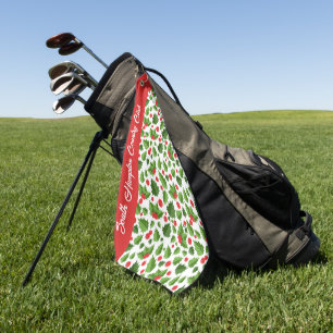Holly Leaves & Berries Golf Towel Custom Club Name