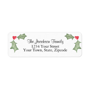 Holly Leaves & Berries Holiday Return Address