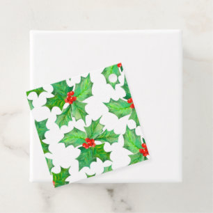 Holly Leaves, Berries, Red, Green Floral Christmas Favour Tags