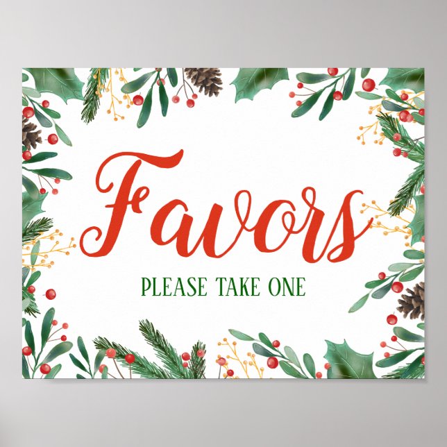 Holly Leaves Berry Christmas | Favours Wedding Poster (Front)