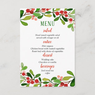 Holly Leaves Berry Christmas   Wedding Menu Invitation