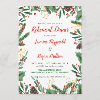 Holly Leaves Berry | Wedding Rehearsal Dinner Invitation