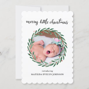 Holly Leaves Birth Announcement Christmas   Photo