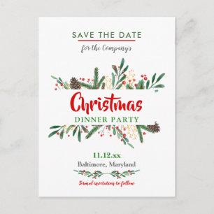 Holly Leaves   Christmas Dinner   Holiday Party Announcement Postcard