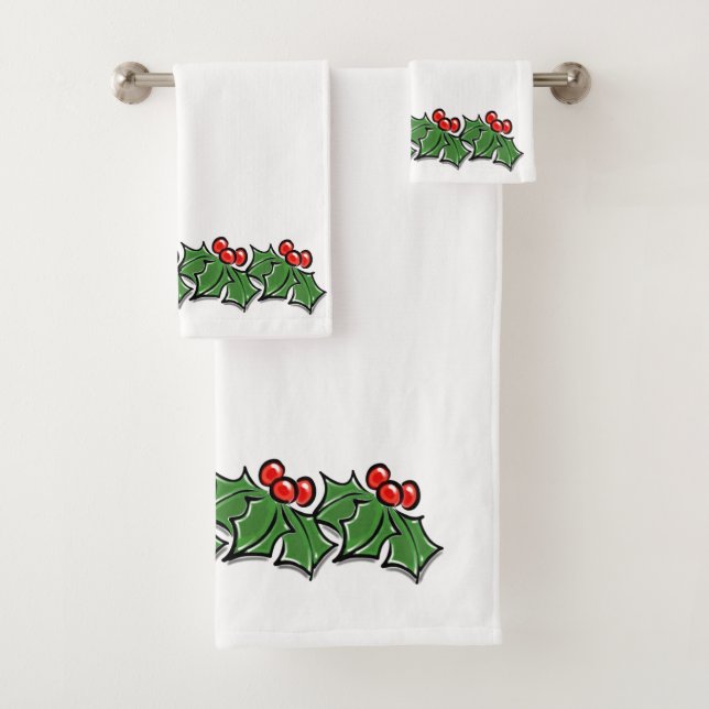 Holly Leaves  Holly berries Christmas garland Bath Towel Set (Insitu)
