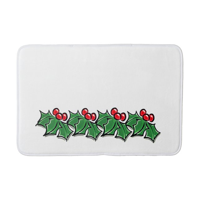 Holly Leaves, Holly berries, Christmas wreath  Bath Mat (Front)