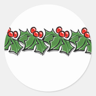 Holly Leaves, Holly berries, Christmas wreath  Classic Round Sticker