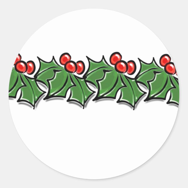 Holly Leaves, Holly berries, Christmas wreath  Classic Round Sticker (Front)