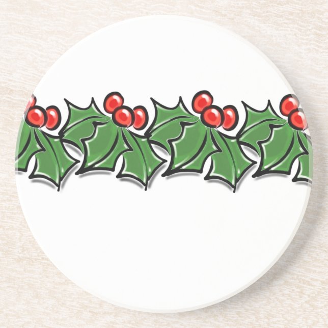 Holly Leaves, Holly berries, Christmas wreath  Coaster (Front)