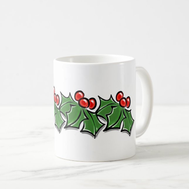 Holly Leaves, Holly berries, Christmas wreath  Coffee Mug (Front Right)