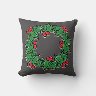 Holly Leaves, Holly berries, Christmas wreath Cushion