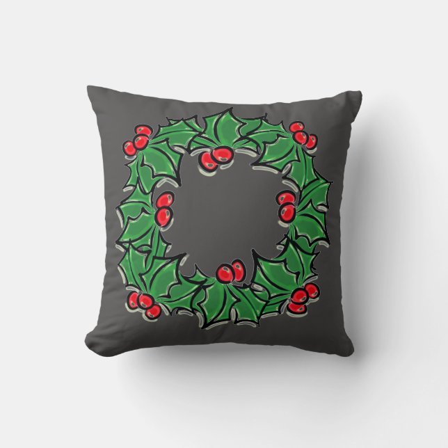 Holly Leaves, Holly berries, Christmas wreath  Cushion (Front)
