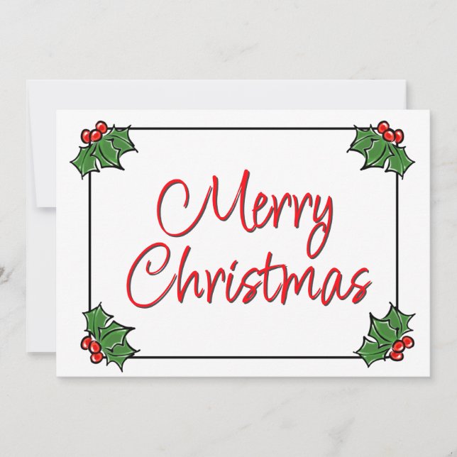 Holly Leaves, Holly berries, Christmas wreath  Holiday Card (Front)