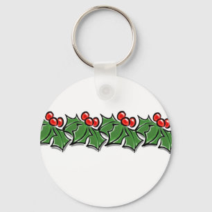 Holly Leaves, Holly berries, Christmas wreath  Key Ring