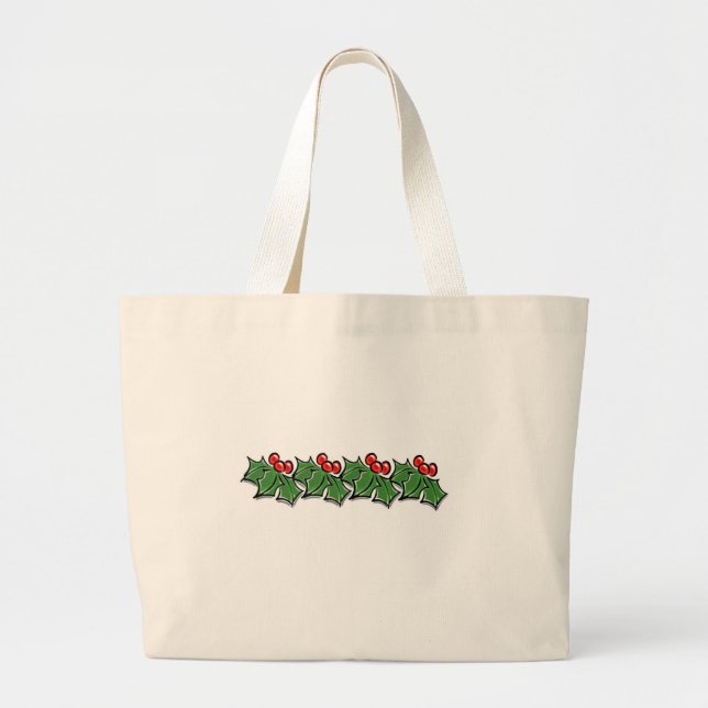 Holly Leaves, Holly berries, Christmas wreath  Large Tote Bag (Front)