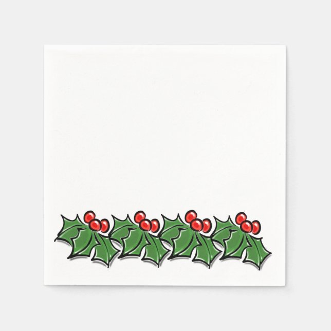 Holly Leaves, Holly berries, Christmas wreath  Napkin (Front)