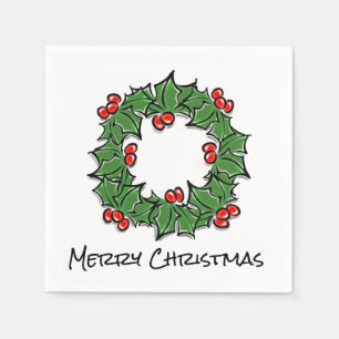 Holly Leaves, Holly berries, Christmas wreath  Napkin