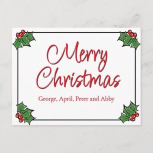 Holly Leaves, Holly berries, Christmas wreath  Postcard