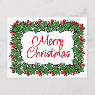 Holly Leaves, Holly berries, Christmas wreath Postcard