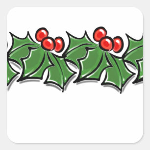 Holly Leaves, Holly berries, Christmas wreath  Square Sticker