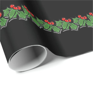 Holly Leaves, Holly berries, Christmas wreath  Wrapping Paper