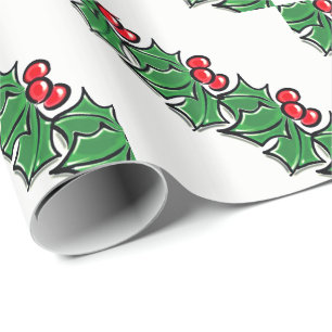 Holly Leaves, Holly berries, Christmas wreath Wrapping Paper
