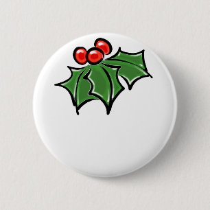 Holly Leaves, Holly berries, fun holiday botanical 6 Cm Round Badge