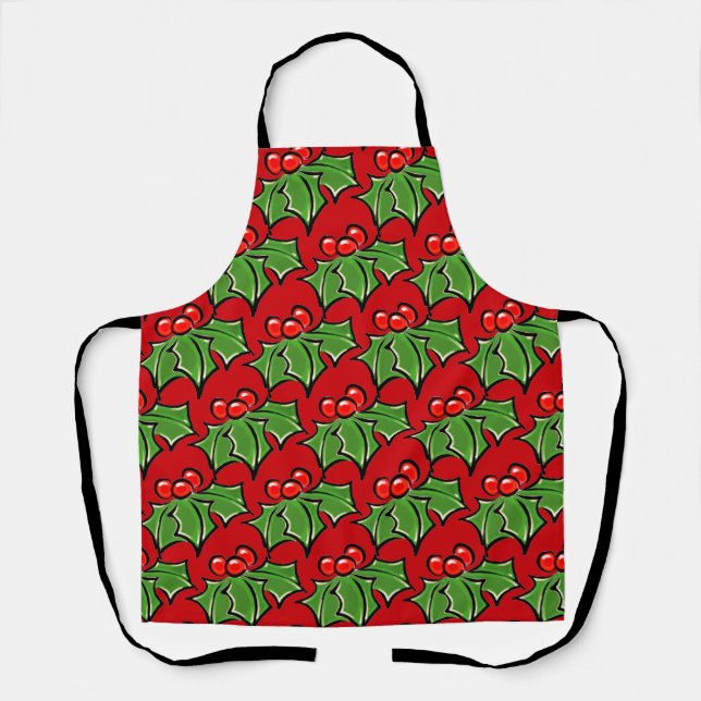 Holly Leaves Holly berries fun holiday botanical Apron (Front)