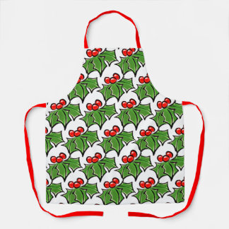 Holly Leaves Holly berries fun holiday botanical Apron
