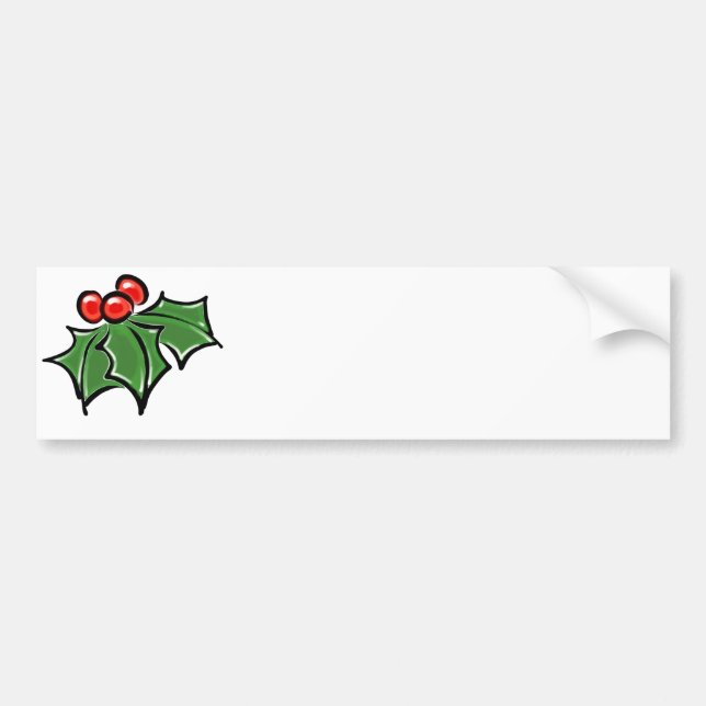 Holly Leaves, Holly berries, fun holiday botanical Bumper Sticker (Front)