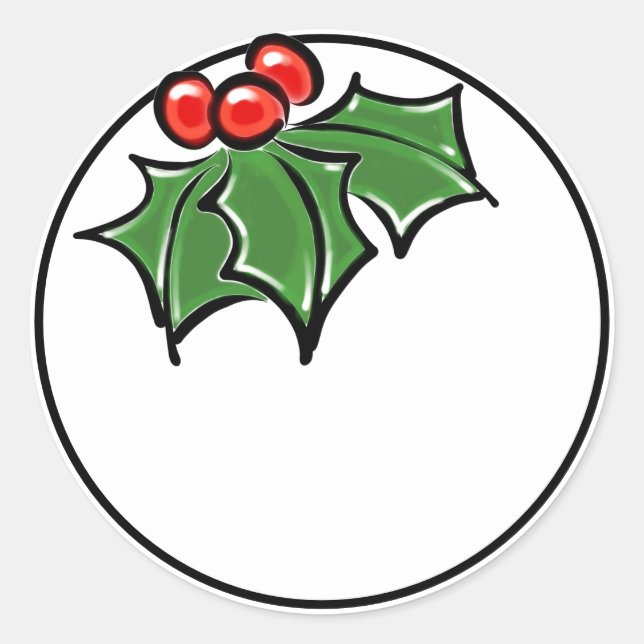 Holly Leaves, Holly berries, fun holiday botanical Classic Round Sticker (Front)