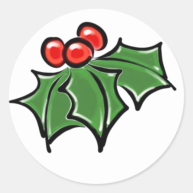 Holly Leaves, Holly berries, fun holiday botanical Classic Round Sticker (Front)
