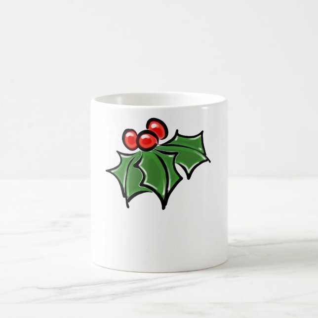 Holly Leaves, Holly berries, fun holiday botanical Coffee Mug (Center)