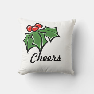 Holly Leaves, Holly berries, fun holiday botanical Cushion