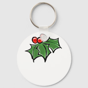 Holly Leaves, Holly berries, fun holiday botanical Key Ring