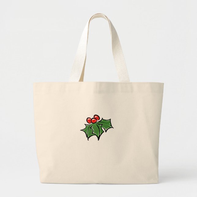 Holly Leaves, Holly berries, fun holiday botanical Large Tote Bag (Front)