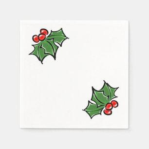 Holly Leaves, Holly berries, fun holiday botanical Napkin